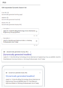 Image: Google Ads Dynamic Ad Copy Sample.